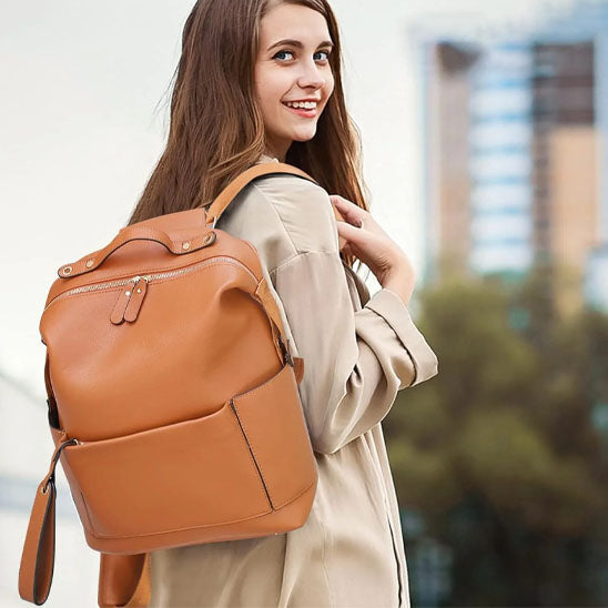 Sac a langer a dos cuir marron