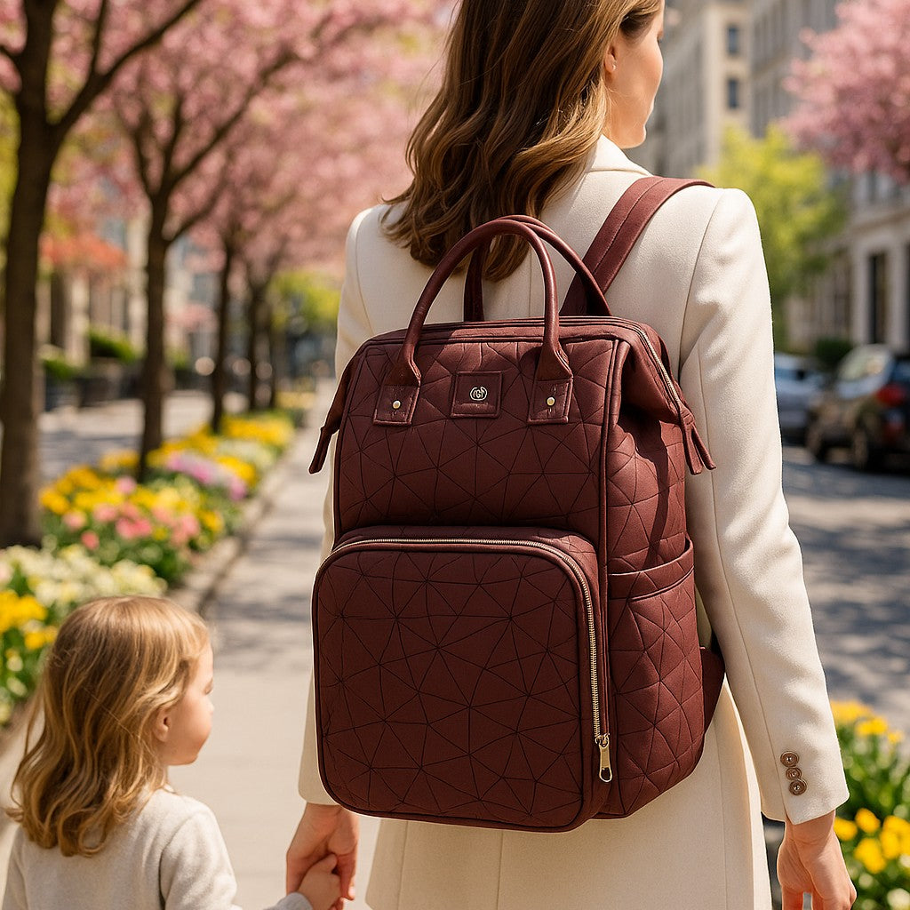 maman balade avec sa fille sac a dos a langer